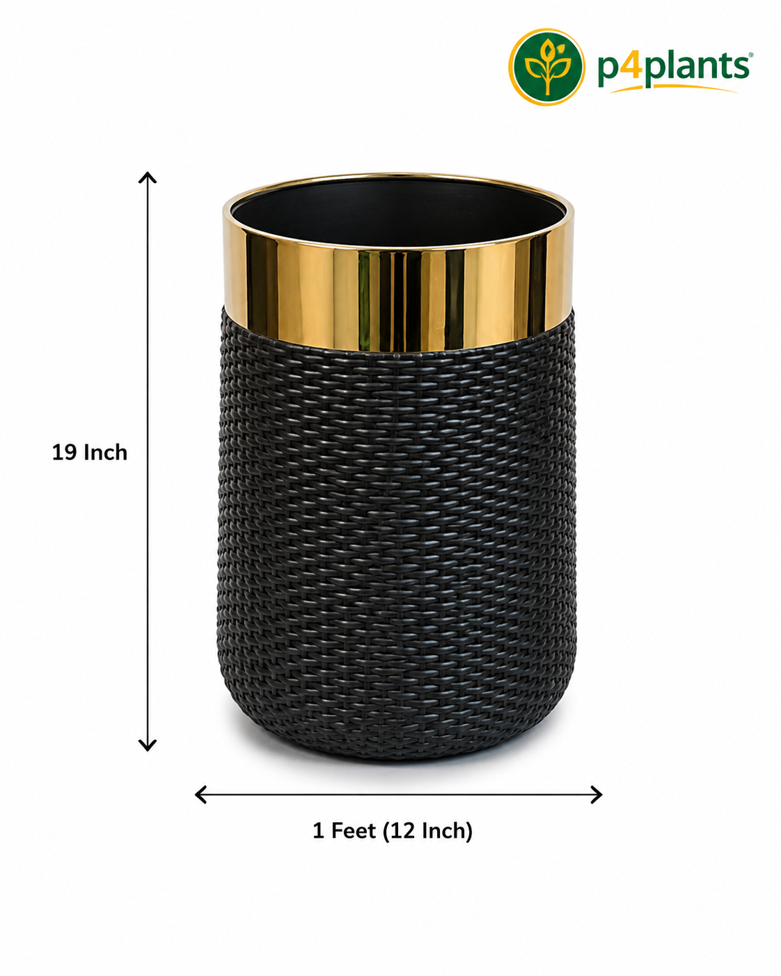 Black Rattan Texture Planter with Gold Rim