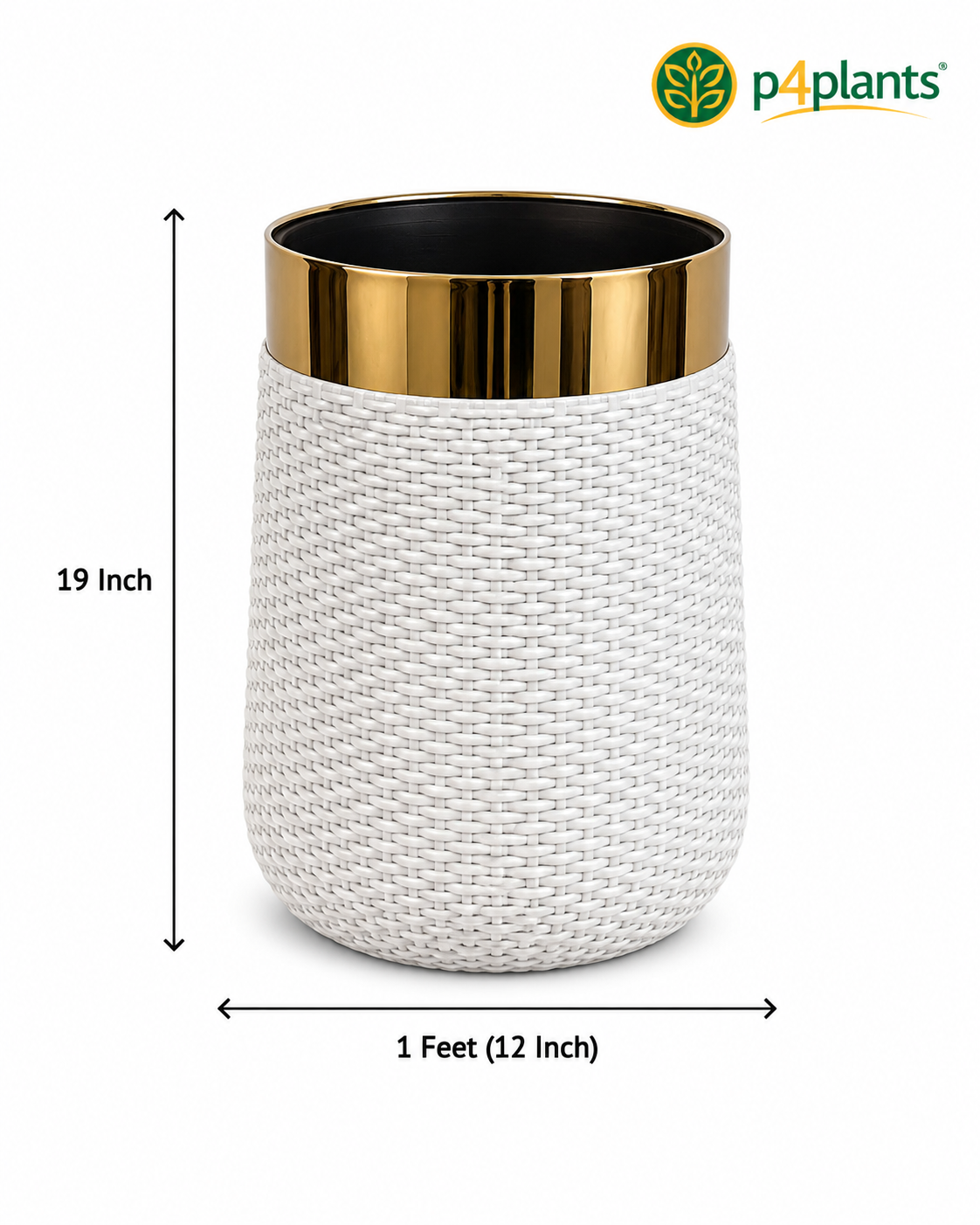 White Rattan Texture Planter with Gold Rim