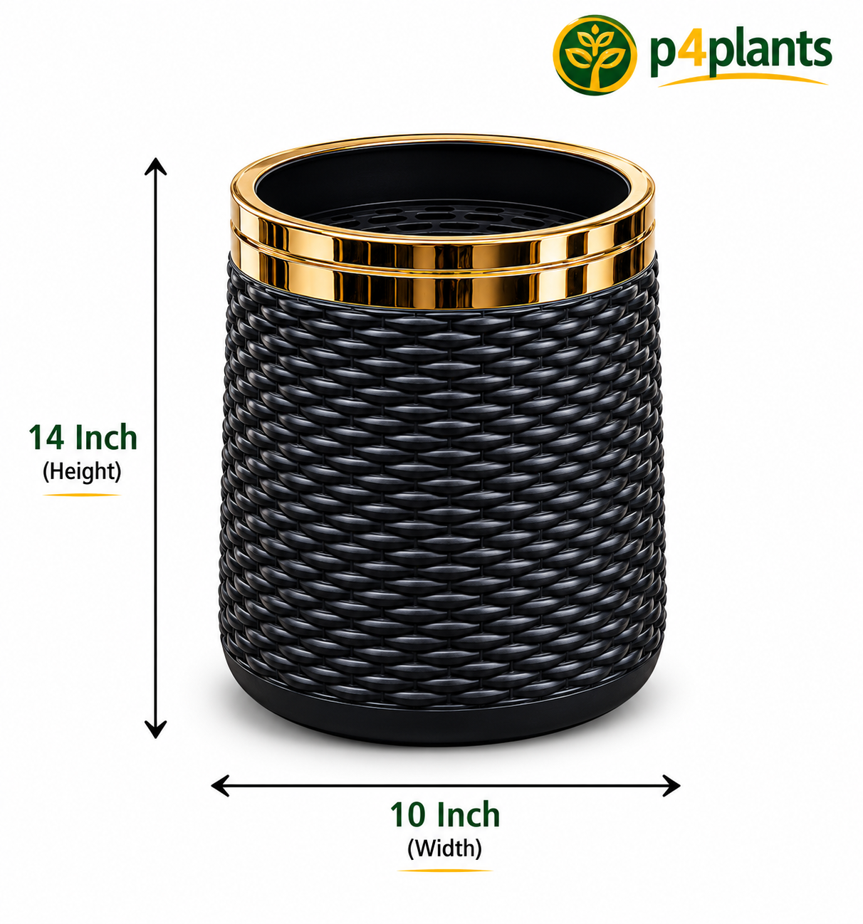 Black Diamond Rattan Planter with Gold Rim