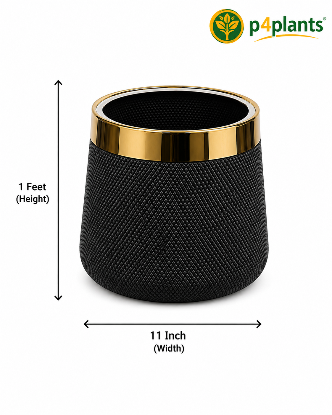 Black Hobnail Planter with Gold Rim
