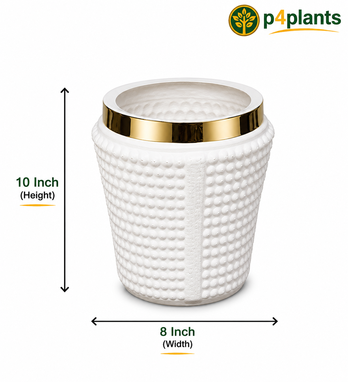 White Hobnail Small Planter with Gold Rim