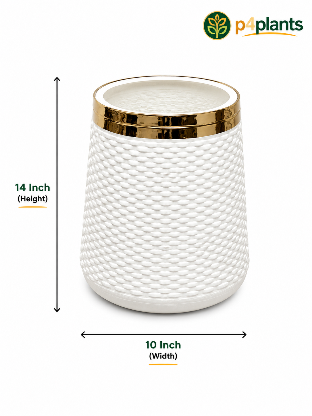 White Diamond Texture Planter with Gold Rim