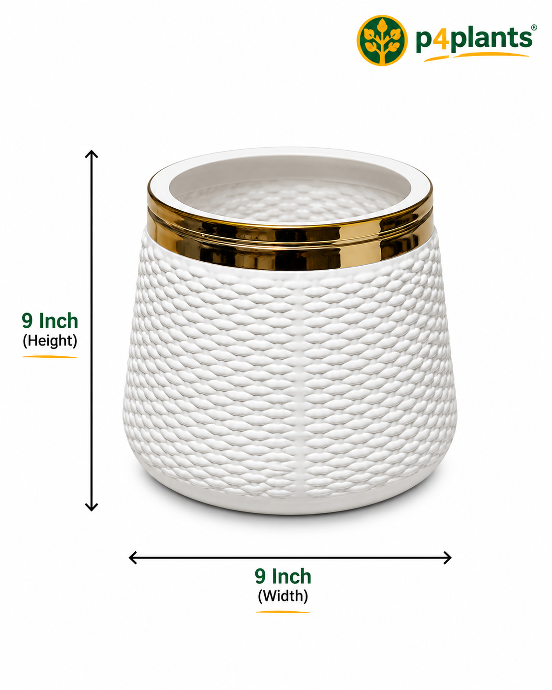 White Woven Texture Small Planter with Gold Rim